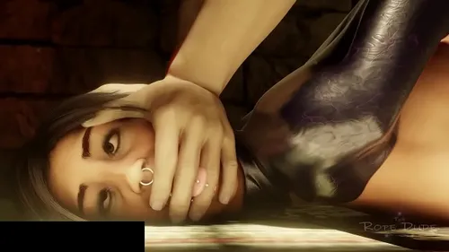 Lara Croft attachée bâillonnée sodomisée brutal BDSM 3D